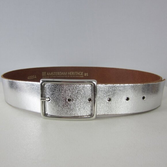 New Amsterdam Heritage M Metallic Silver Leather Belt Handcrafted Netherlands - Picture 2 of 10